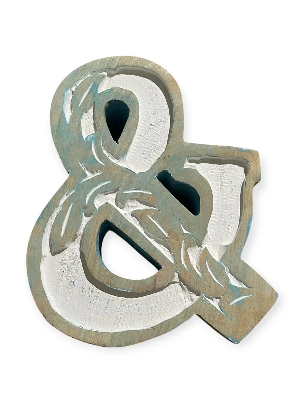 Rustic White and Teal Ampersand “&” Wood  Decor